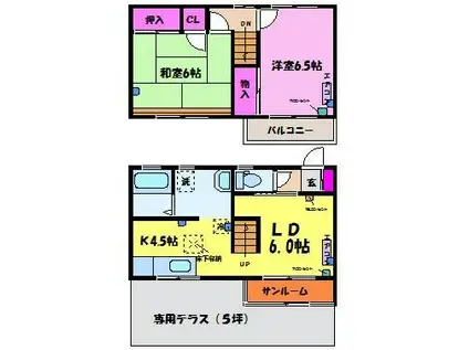クローネ下赤江(2LDK/1階)の間取り写真