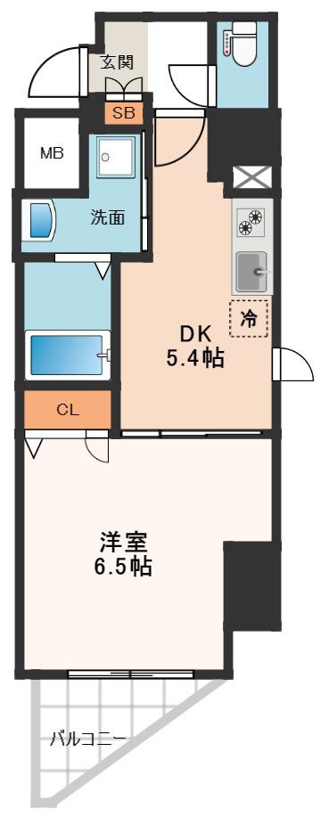 ファーストフィオーレ谷町六丁目フェリシア(1DK/15階)の間取り写真