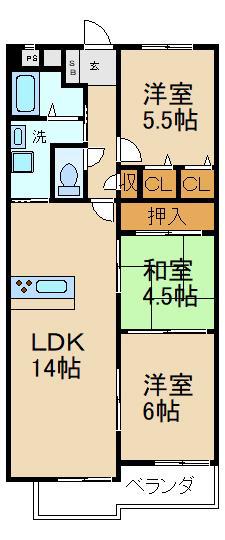 日光ハイツ香里第5(3LDK/10階)の間取り写真
