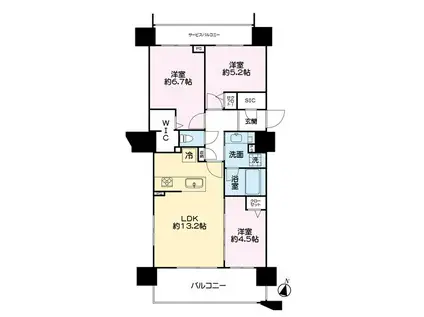 レーベン北18条THE BLCIEL(3LDK/9階)の間取り写真
