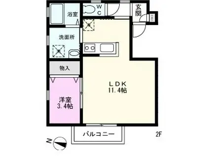 ハイムシャイン(1LDK/2階)の間取り写真