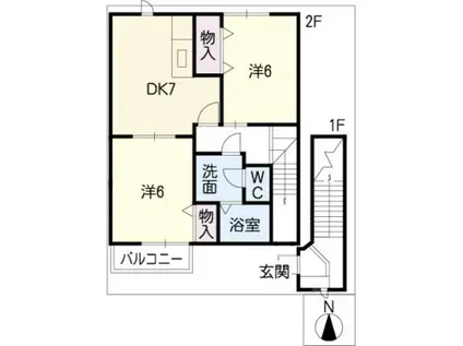ガーデンヒルズ A棟(2DK/2階)の間取り写真