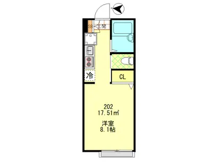 アゼストレント武蔵新城(ワンルーム/2階)の間取り写真