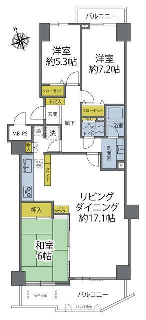 コスモ宮前平(3LDK/4階)の間取り写真