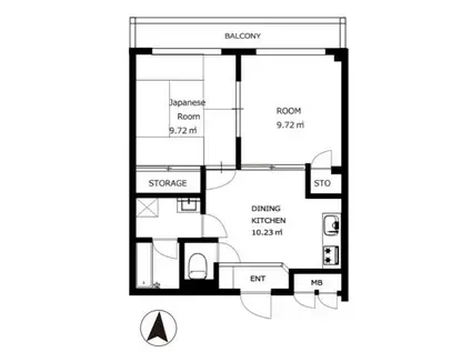 ヴァンヴェール南大沢(2DK/1階)の間取り写真