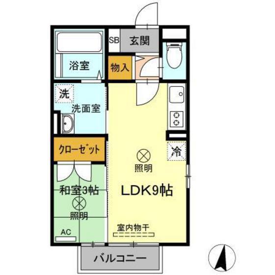 グランドソレイユA棟(1LDK/2階)の間取り写真