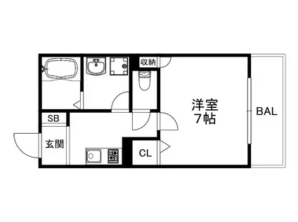 クレリア神戸(1K/2階)の間取り写真