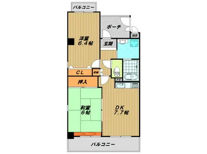 メゾン・ル・ウエスト(2DK/3階)の間取り写真