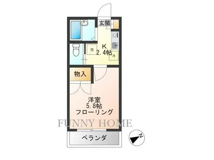 ロイヤルヒルズ(1K/2階)の間取り写真