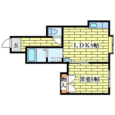 カーサ北野(1LDK/2階)の間取り写真