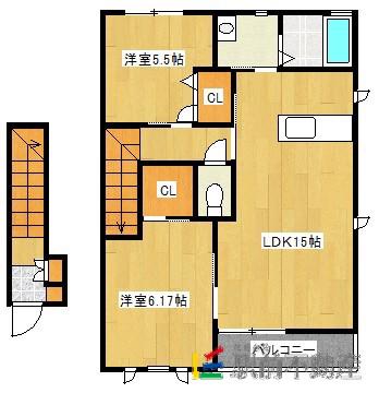 シャルマン(2LDK/2階)の間取り写真