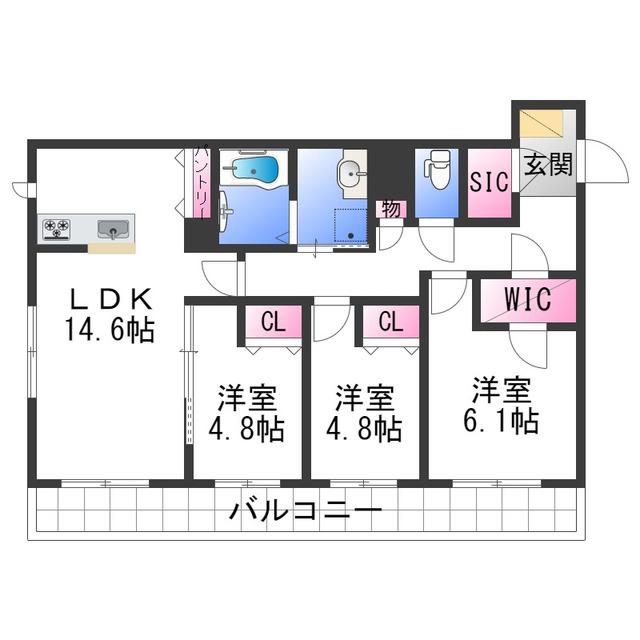ベレオ広瀬(3LDK/2階)の間取り写真