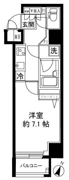 ガリシアヒルズ六本木(1K/4階)の間取り写真