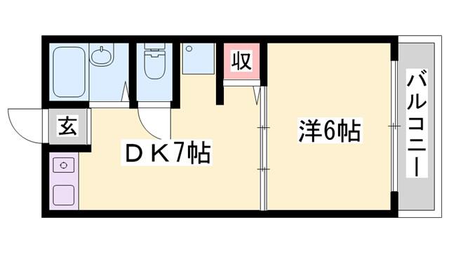 インタービレッジ三条(1DK/6階)の間取り写真