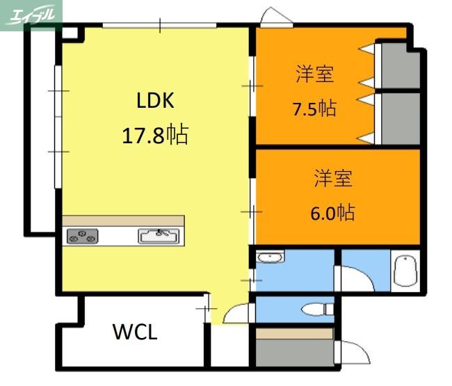 ベンハウス西川緑道公園(2LDK/5階)の間取り写真