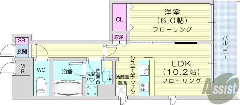 ブリリアンクラス榴岡(1LDK/9階)の間取り写真