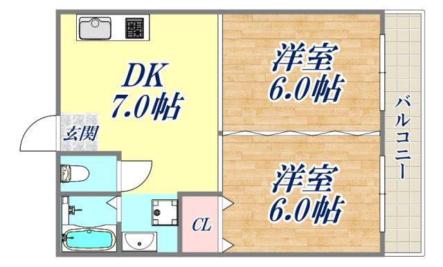 武庫之荘パークビレッジ(2DK/3階)の間取り写真
