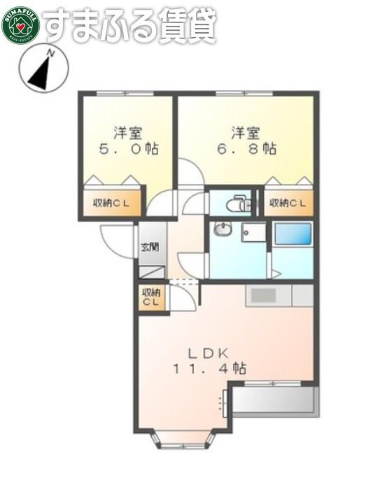 GREEN COURT(2LDK/2階)の間取り写真