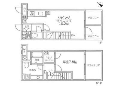 レジディア西新宿II(1LDK/B1階)の間取り写真