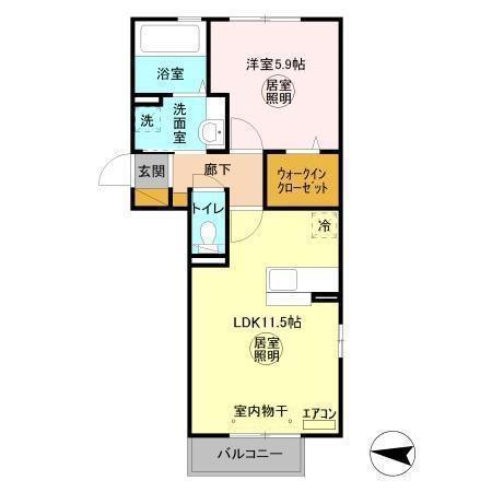 LA MER KANEDAラメール金田(1LDK/1階)の間取り写真