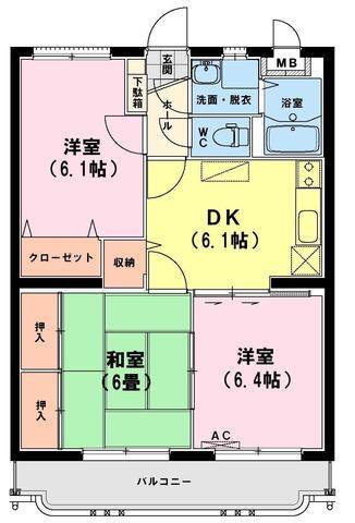 ユーミーいちまるII(3DK/3階)の間取り写真