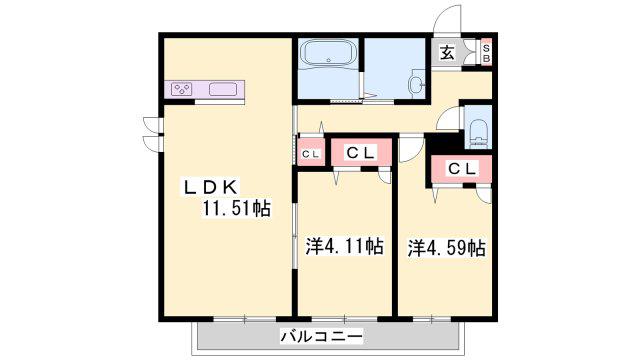 ラ・メゾン・ド・バン(2LDK/1階)の間取り写真
