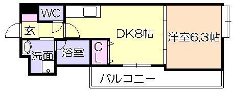 リード中央町(1DK/2階)の間取り写真