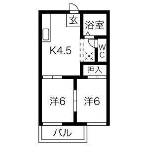 エバーグリーン A棟(2DK/2階)の間取り写真