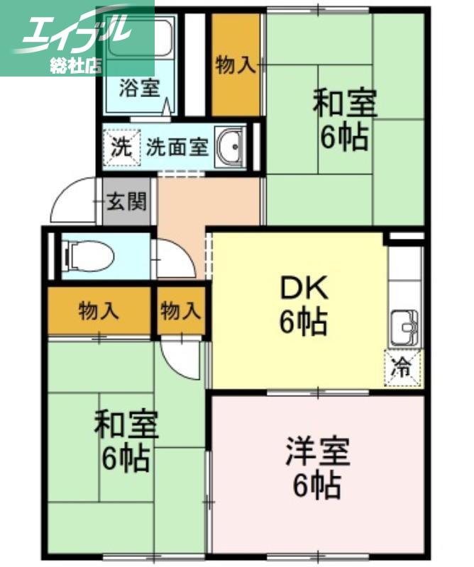 プレジール中島A棟(3DK/1階)の間取り写真
