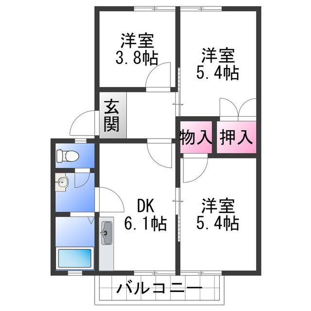 JR和歌山線 岩出駅 徒歩31分 2階建 築28年(3DK/2階)の間取り写真