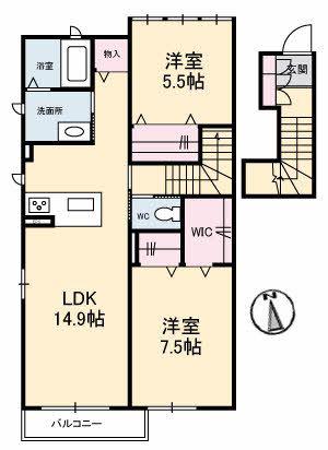シャーメゾン加森(2LDK/2階)の間取り写真