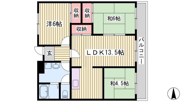 グリーンハイツ東山(2LDK/3階)の間取り写真