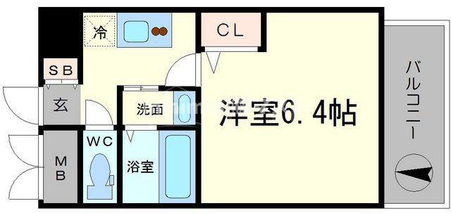 グランパシフィック大国町(1K/2階)の間取り写真