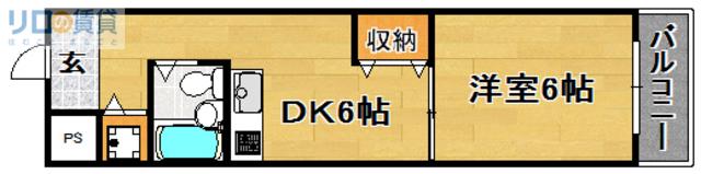 旭シックスマンション(1DK/2階)の間取り写真