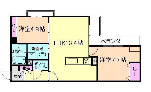 SHAMAISON 五社 ウエスト(2LDK/1階)の間取り写真