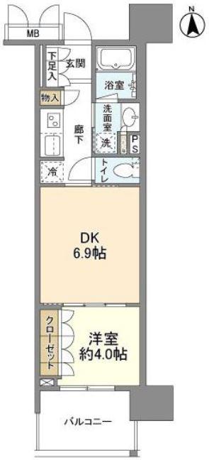 OPUS RESIDENCE SHINSAIBASHIサウス(1DK/9階)の間取り写真