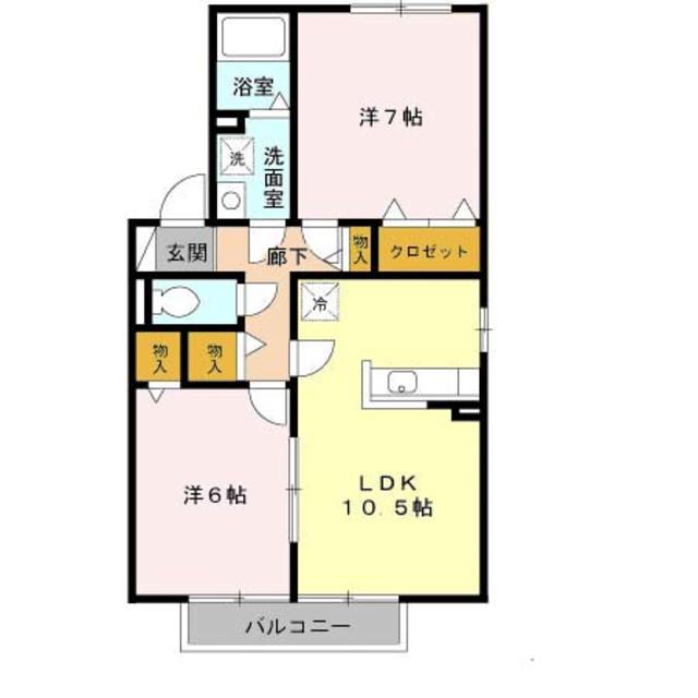 グリュック・S A棟(2LDK/2階)の間取り写真