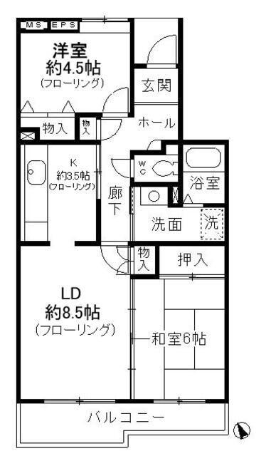 コーポレート小金井梶野通5号棟(2LDK/3階)の間取り写真