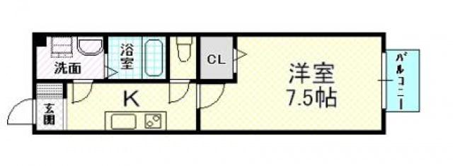 エスポワールB棟(1K/1階)の間取り写真