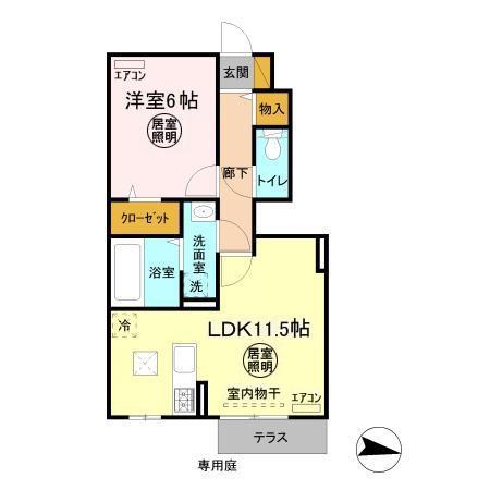 リルシア(1LDK/1階)の間取り写真