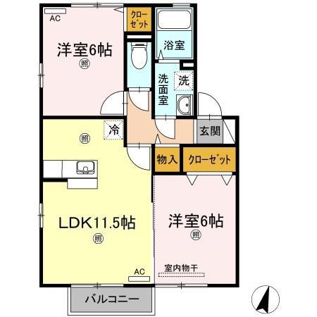 セジュール三条 C棟(2LDK/2階)の間取り写真