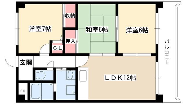 ハイウッド(3LDK/1階)の間取り写真