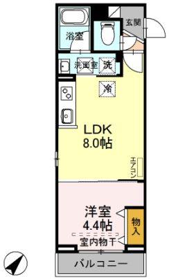 パルナシウス(1LDK/1階)の間取り写真