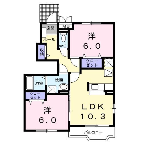 ハイツ ナリッシュ 1(2LDK/1階)の間取り写真
