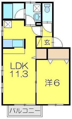 ラ・フルール(1LDK/2階)の間取り写真