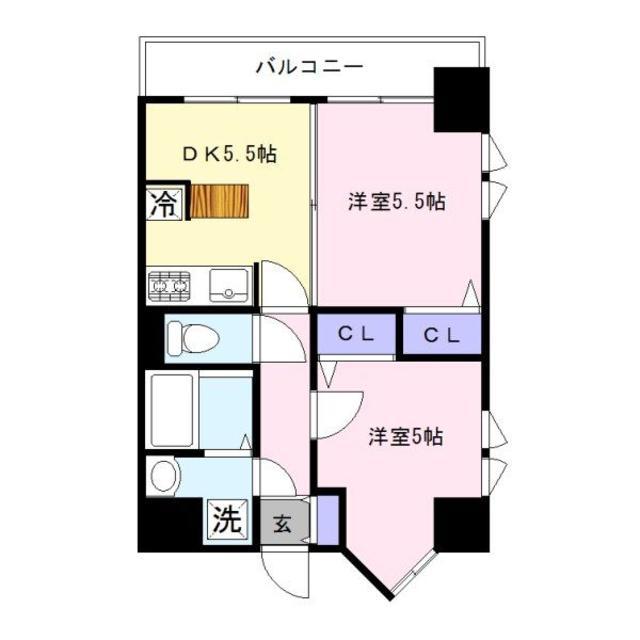 フレックス21博多II(2DK/12階)の間取り写真