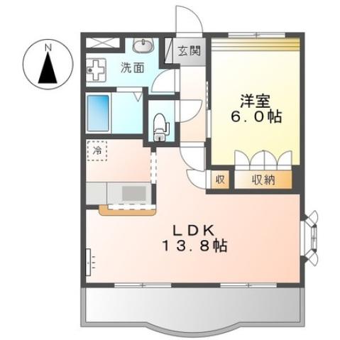 ディアベルジュII(1LDK/2階)の間取り写真