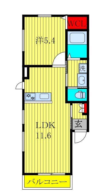 サニープレイス都賀(1LDK/2階)の間取り写真