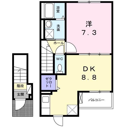 ラパンノアール(1DK/2階)の間取り写真