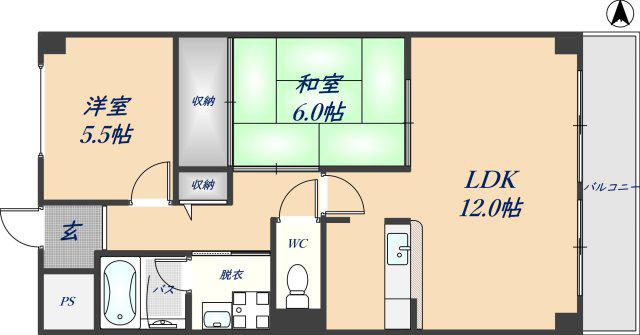 ソレアード東鴻池(2LDK/3階)の間取り写真